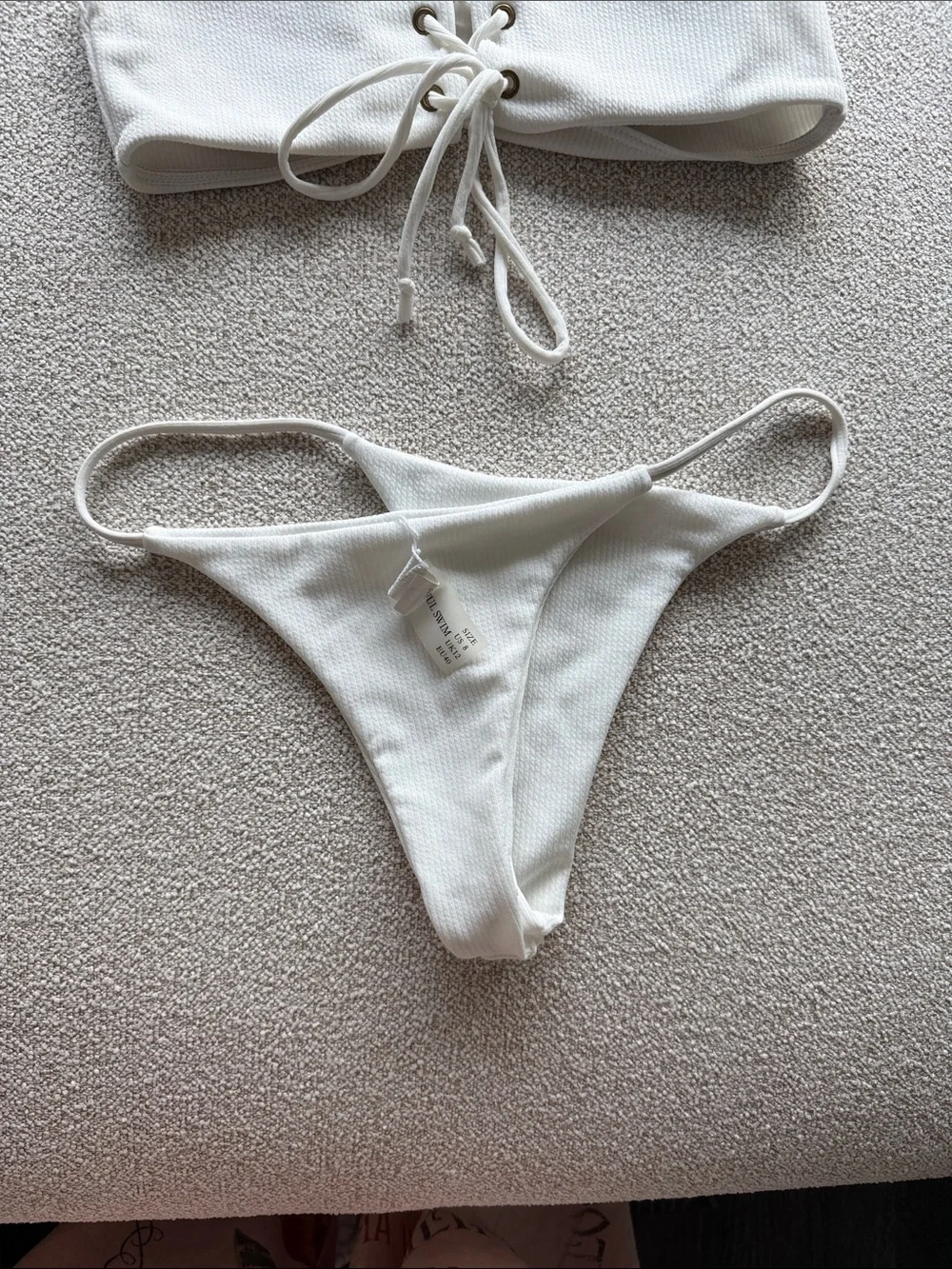 Zaful White Lace-Up Ribbed Bikini Set